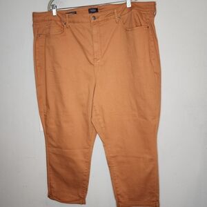 NYDJ 22W Petite Margot Girlfriend Rust Mustard Brown Crop Stretch Denim Jean